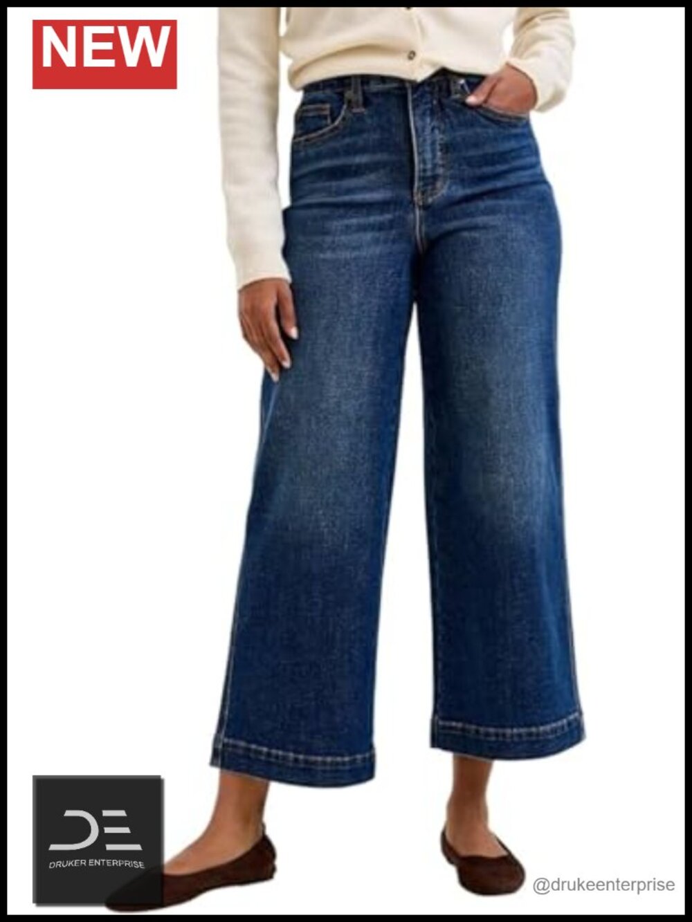 High Waisted Tummy Control Ankle Wide Leg Jeans Stretchable